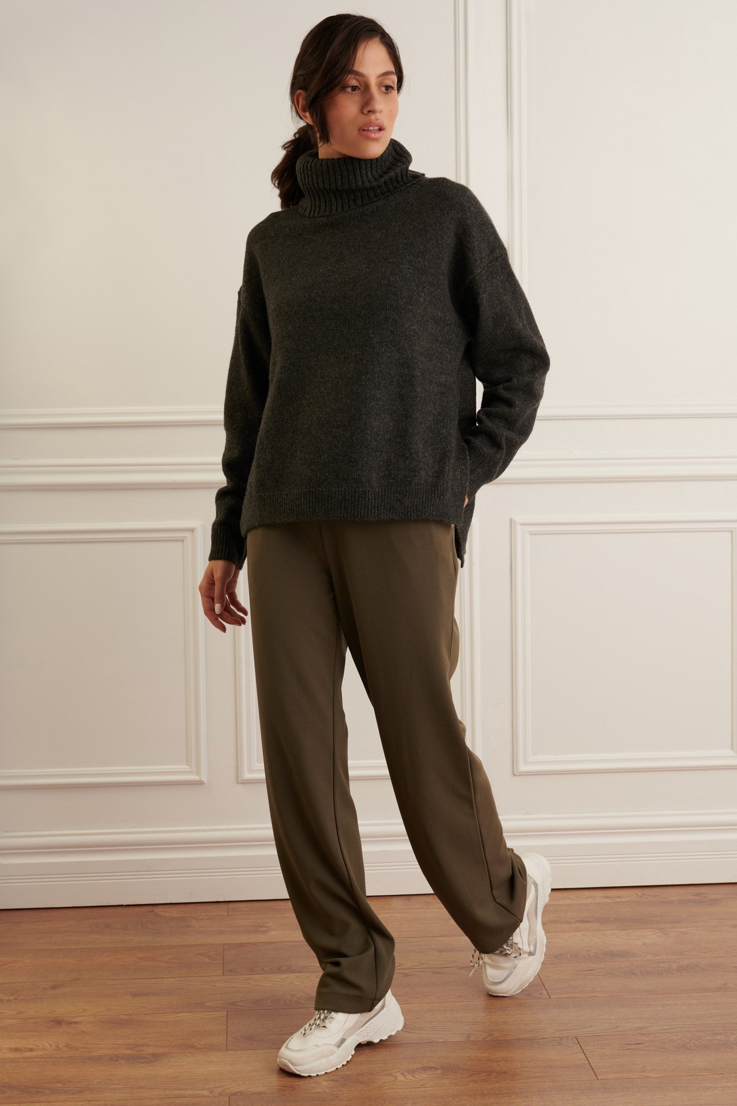 Chandail tricot col roulé - Femme && CHARBON MIXTE