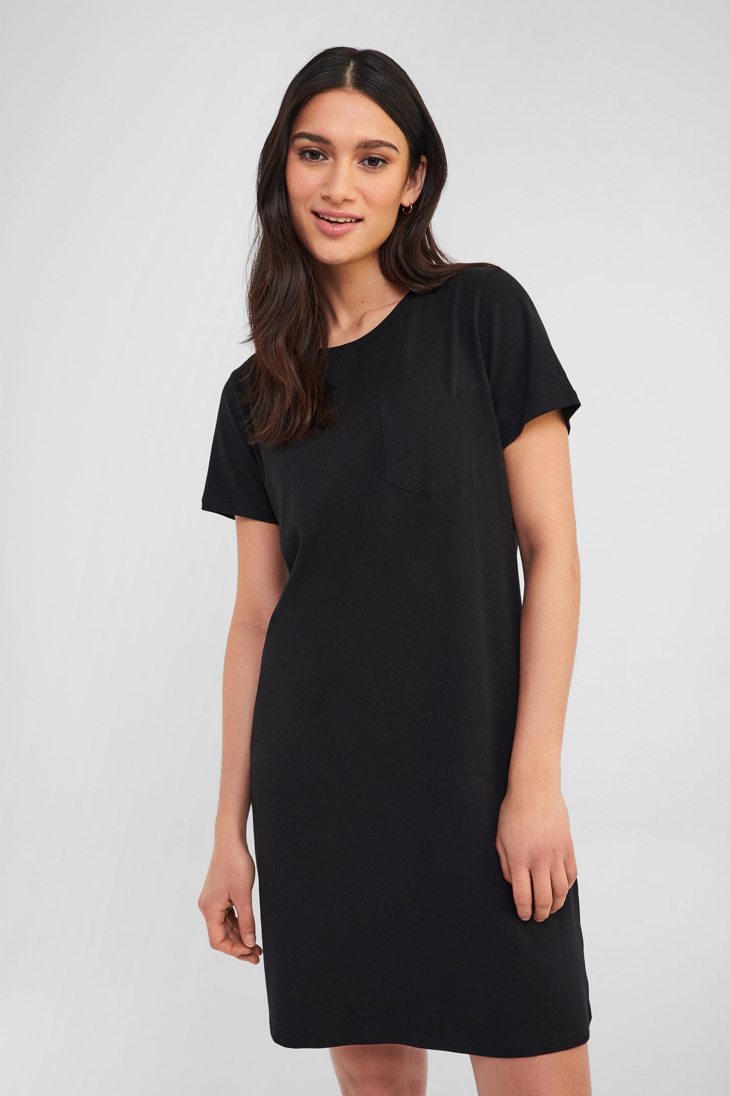 Robe T-shirt à poche en coton bio - Femme && NOIR