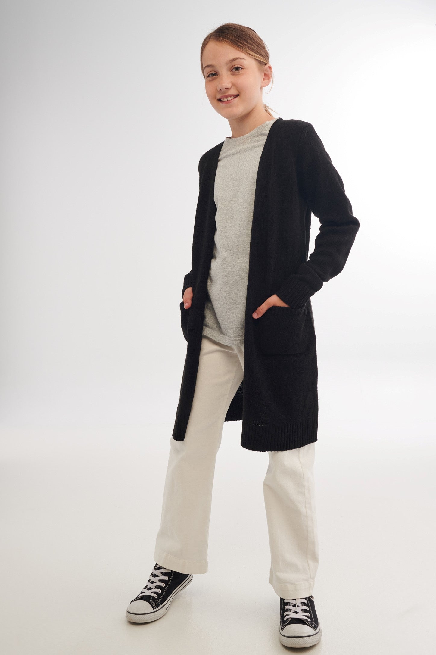 Cardigan long en tricot - Ado fille && NOIR