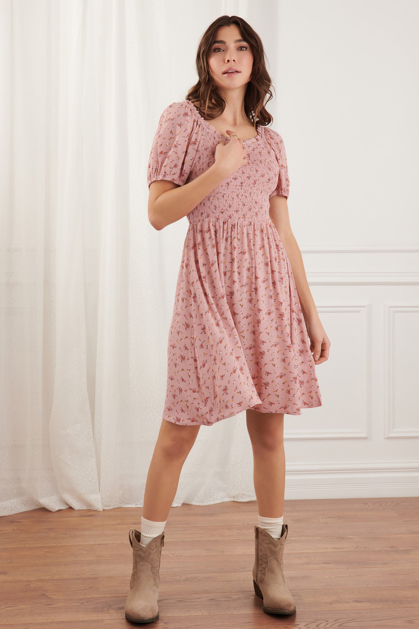 Robe courte imprimé floral - Femme && ROSE MULTI