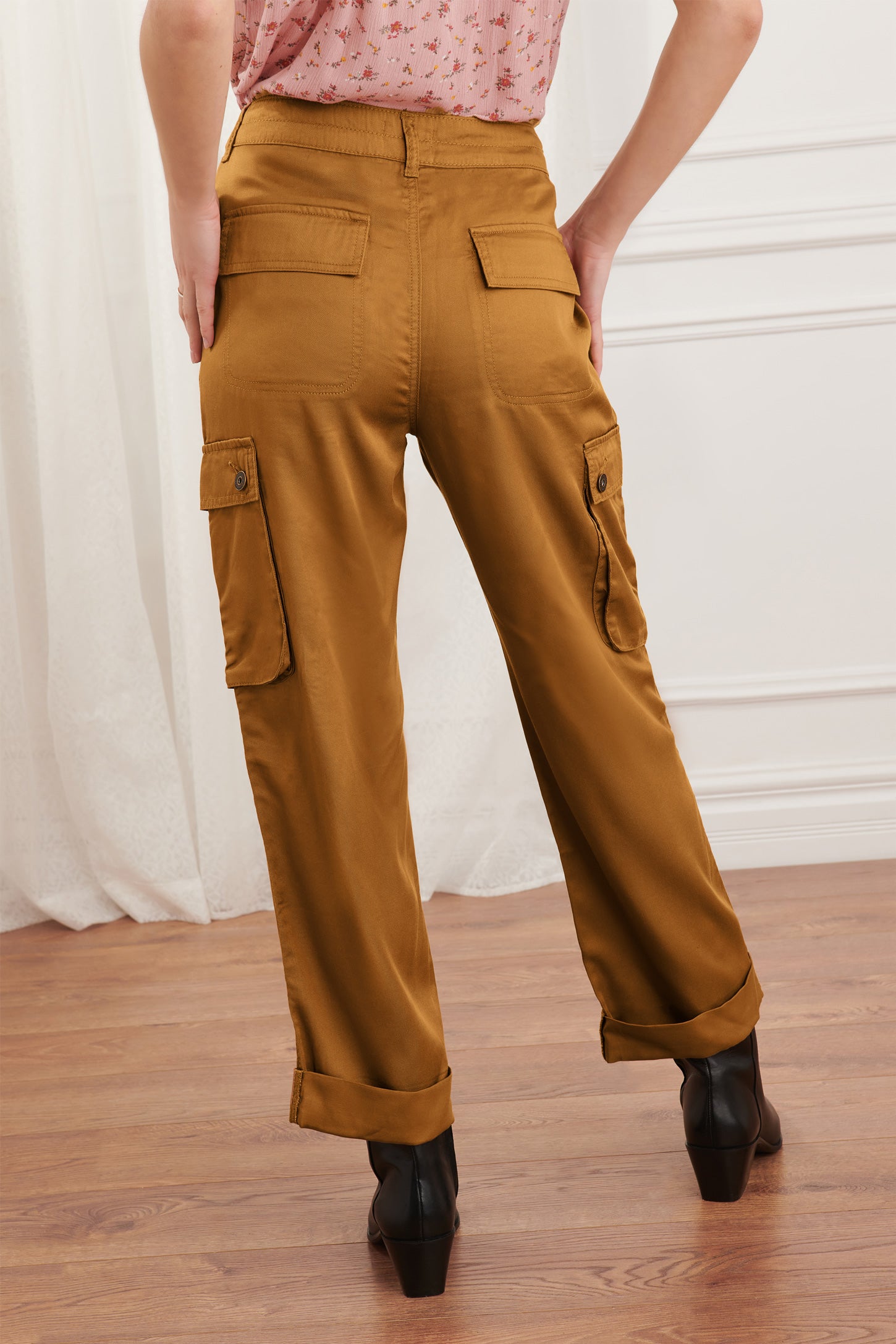 LUXUR Femmes Cargo Pantalon Jambe Droite Pantalon Palazzo Couleur