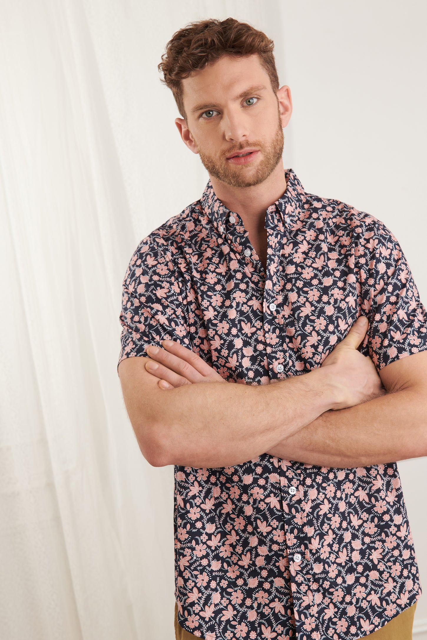 Chemise manches courtes imprimé en popeline - Homme && ROSE MULTI