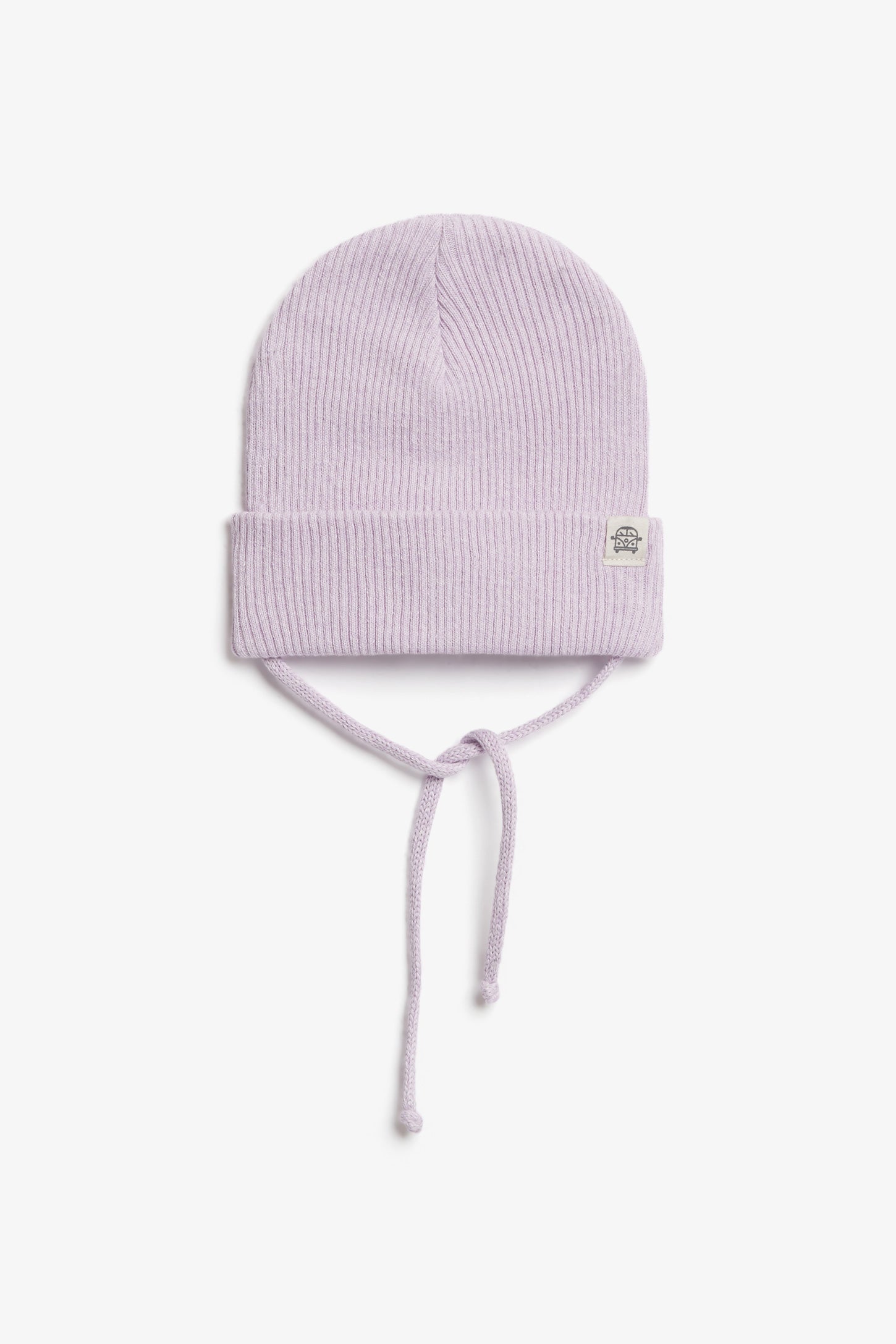 Tuque à revers avec cordons en tricot côtelé - Bébé fille && LILAS