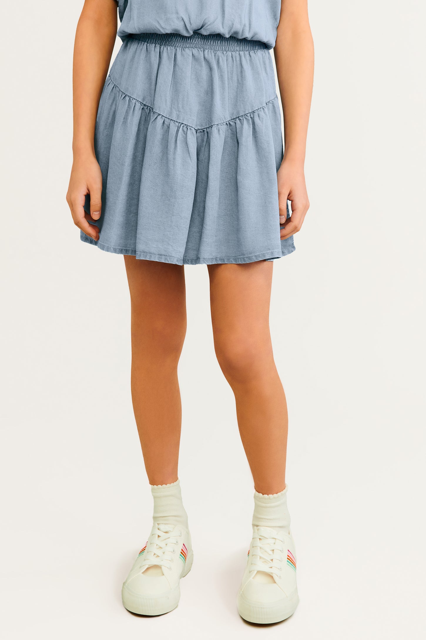 Jupe à volants avec short intégré en Lyocell - Ado fille && BLEU PALE