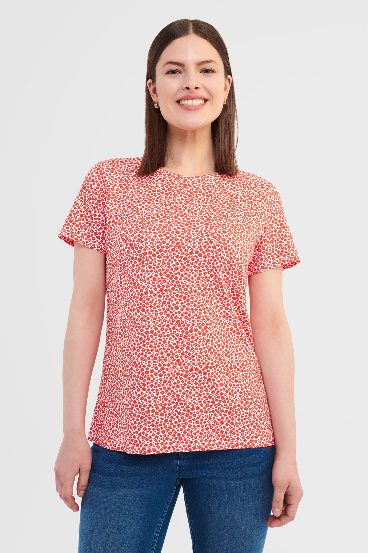 T-shirt imprimé en coton - Femme && ORANGE MULTI