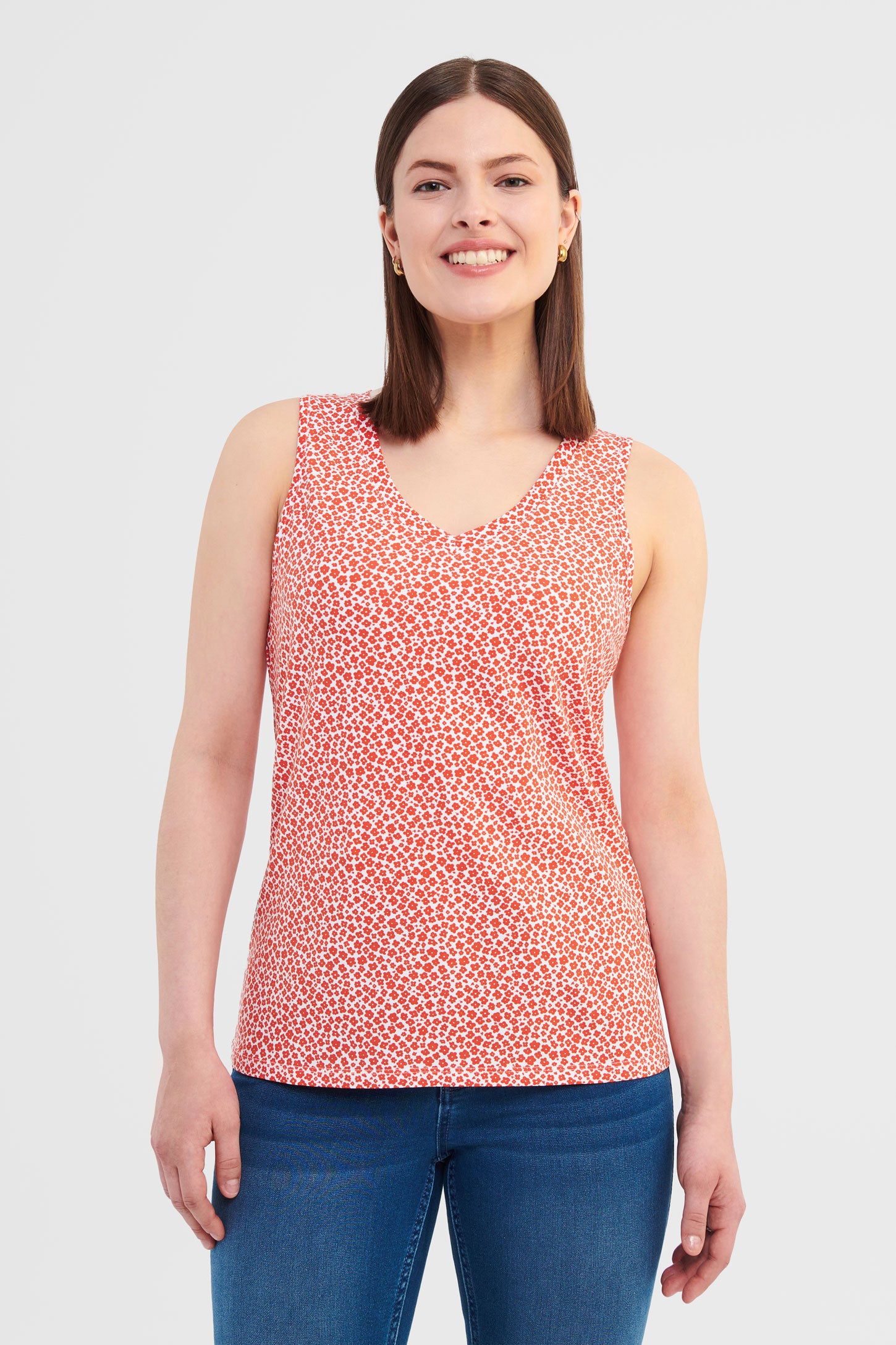Camisole imprimé coupe semi-ajustée en coton - Femme && ORANGE MULTI
