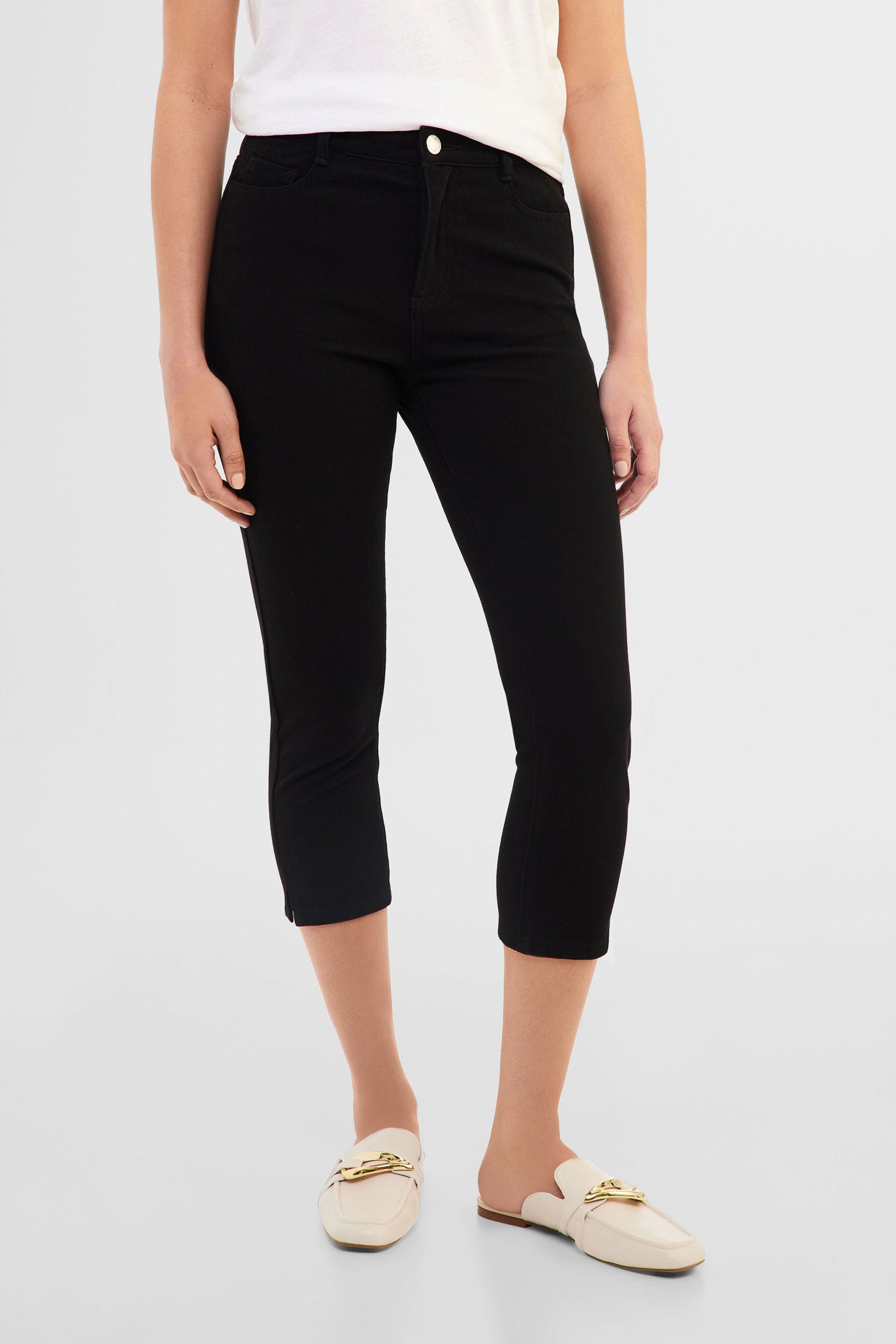 Capri jambe étroite en twill extensible 4 sens - Femme && NOIR