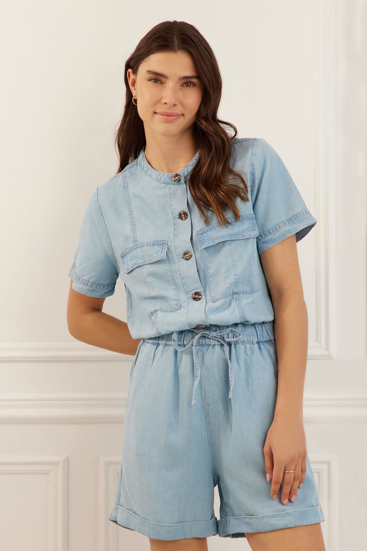 Combi-short en Lyocell - Femme && BLEU PALE