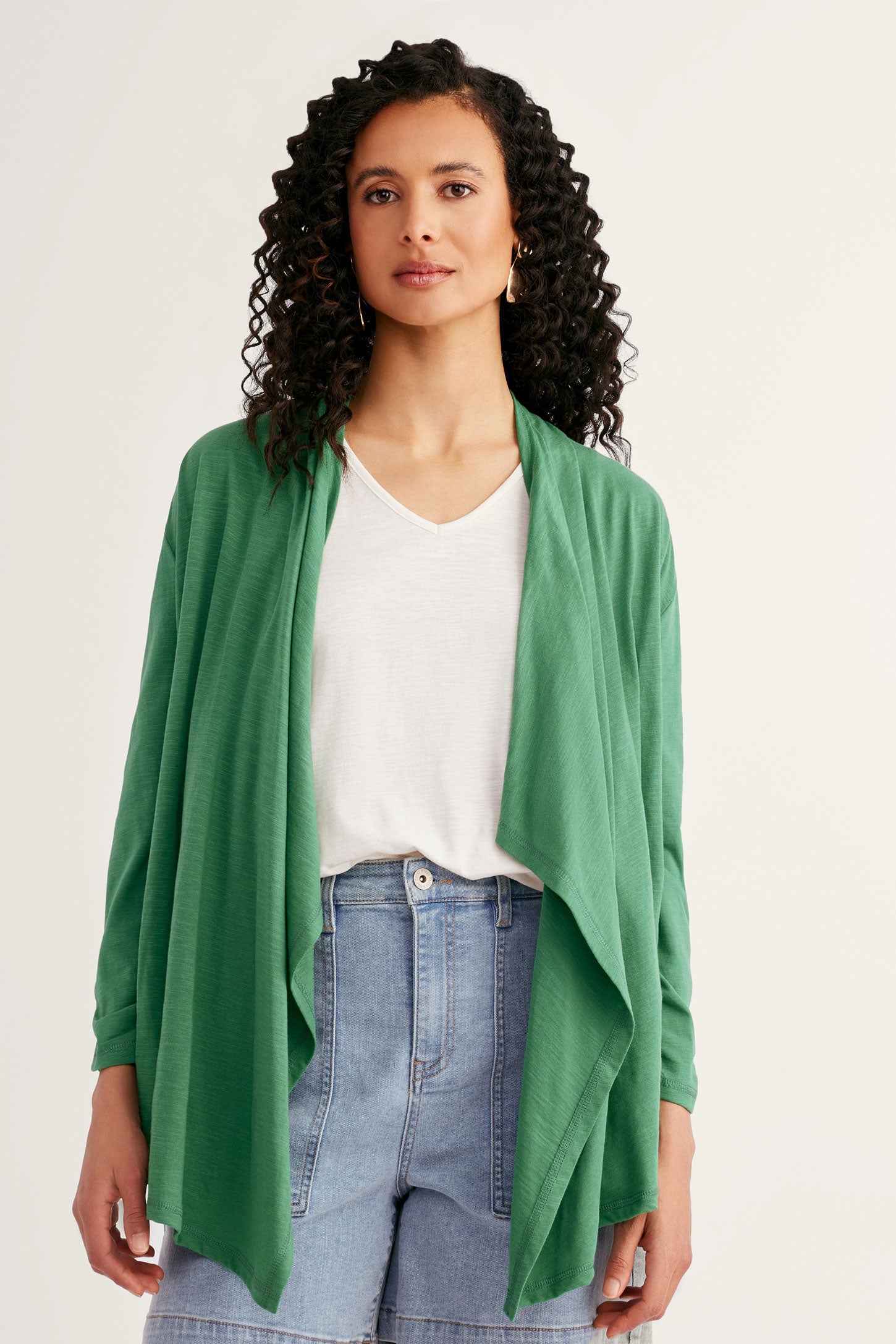 Cardigan col cascade manches 3/4 - Femme && VERT