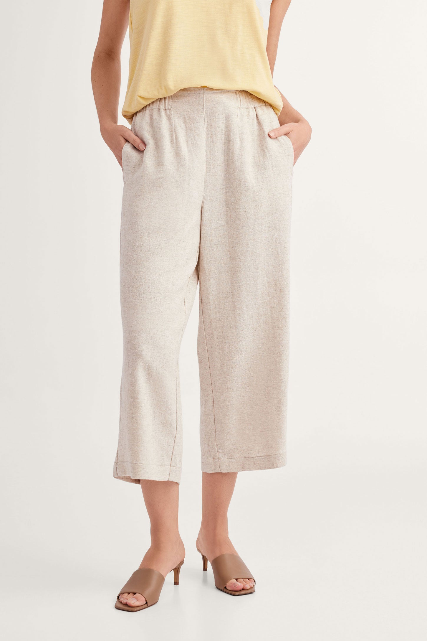 Pantalon Pull-on jambe large en lin - Femme && BEIGE