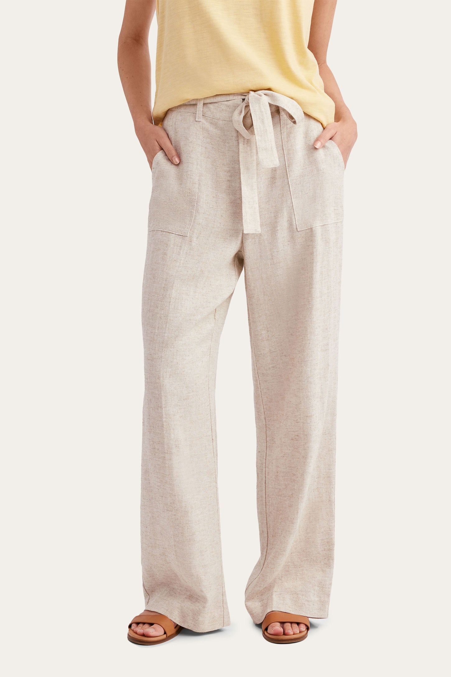 Pantalon jambe large lin - Femme && BEIGE