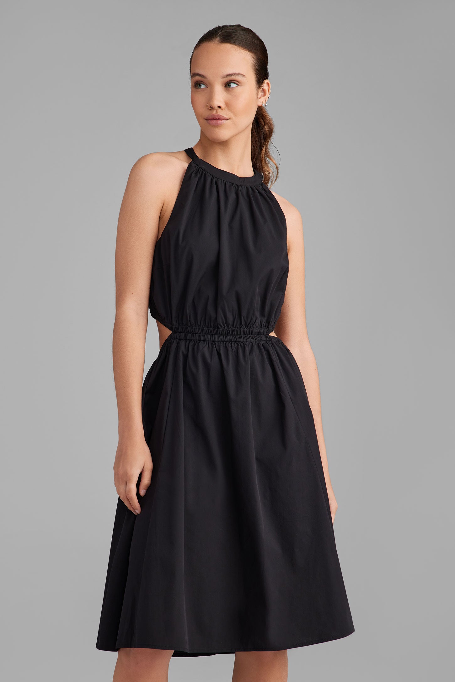 Robe halter ajourée au dos - Femme && NOIR