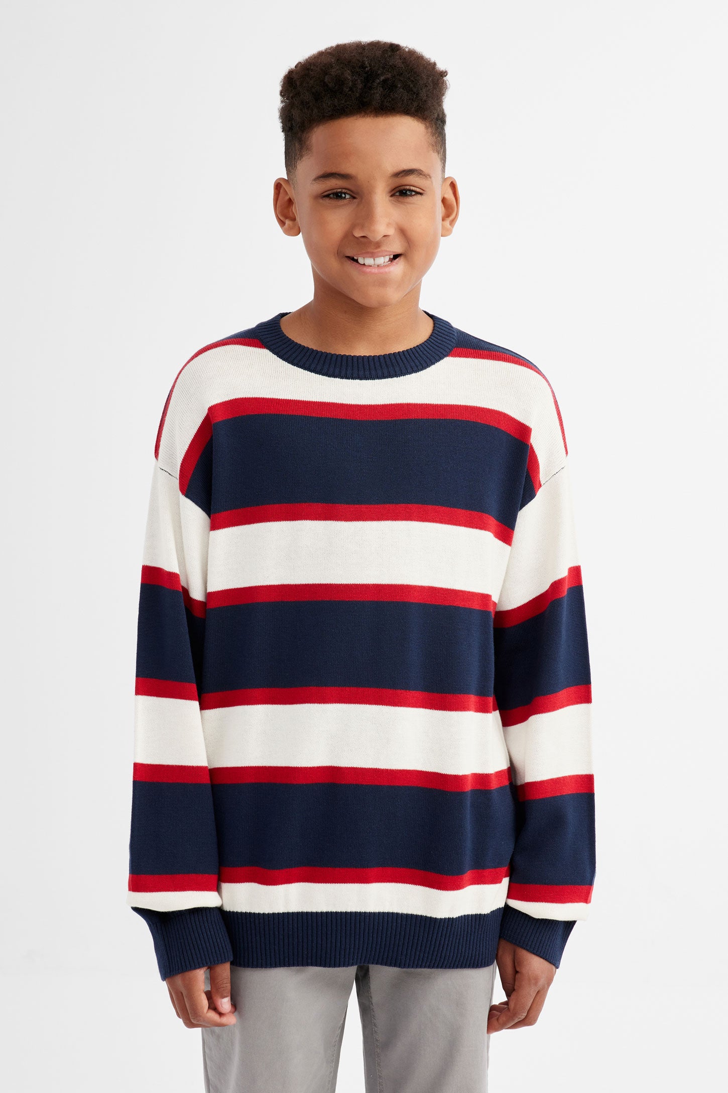 Chandail tricot à rayures - Ado garçon && BLEU MARINE MUL