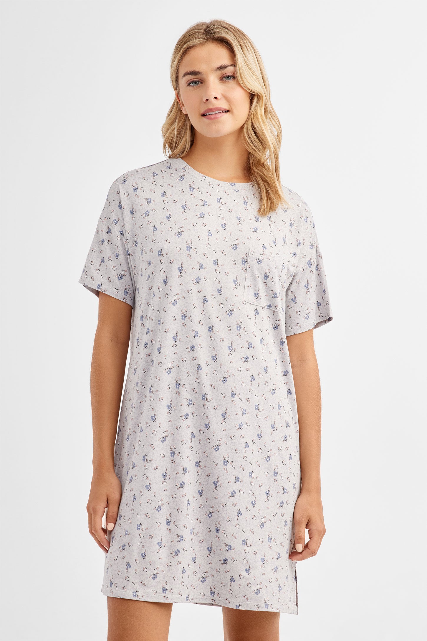 Robe de nuit manches courtes en Moss - Femme && GRIS MULTI