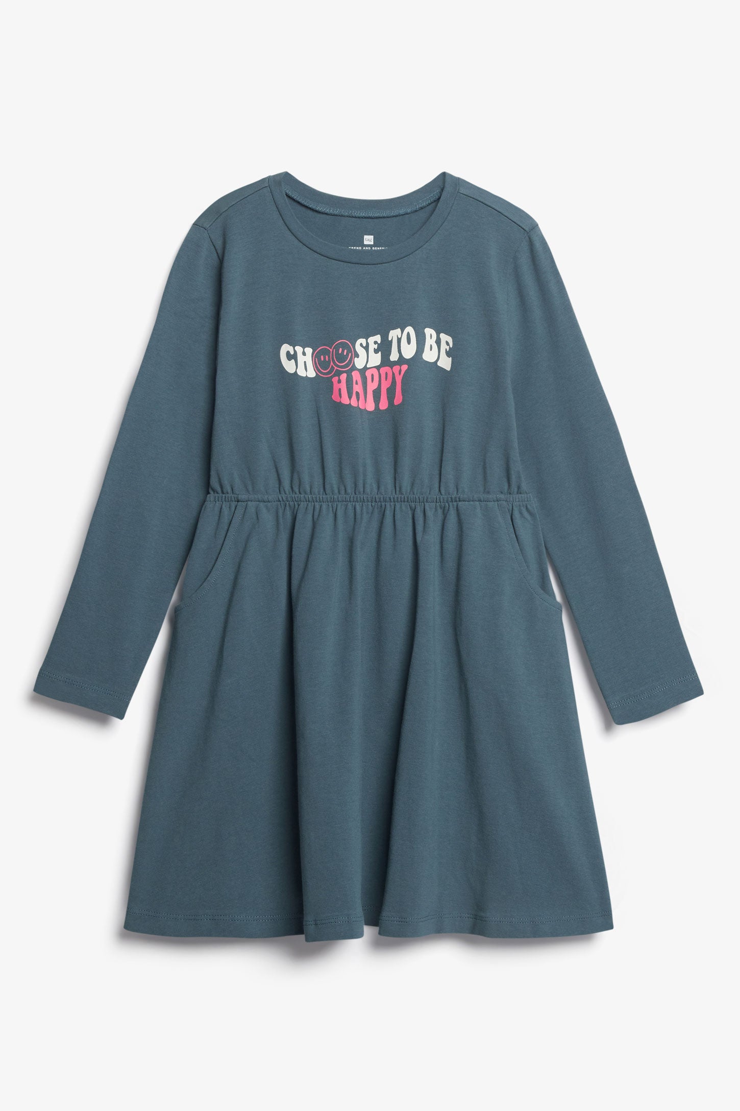 Robe manches longues à poches en coton - Enfant fille && VERT
