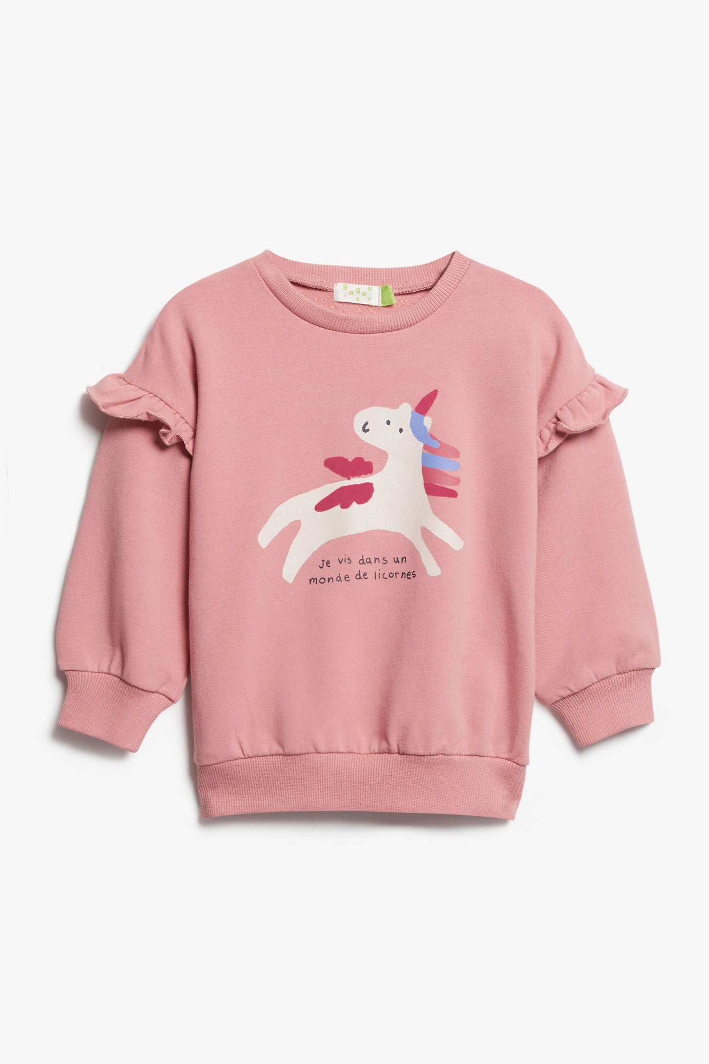 Chandail volants aux épaules coton ouaté, 2T-3T - Bébé fille && ROSE