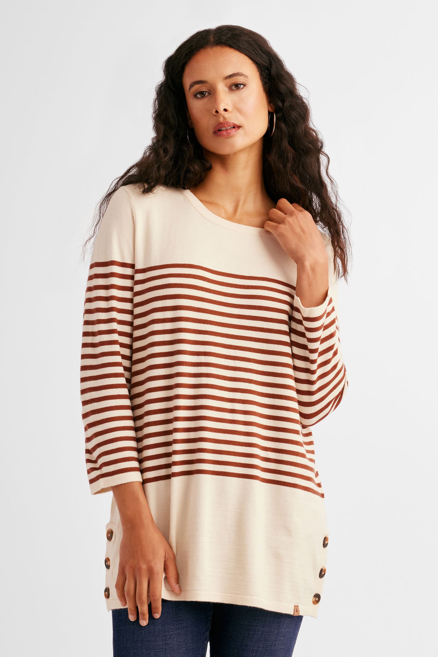 Tricot col bateau à rayures - Femme && BLANC CASSÉ/MULTI