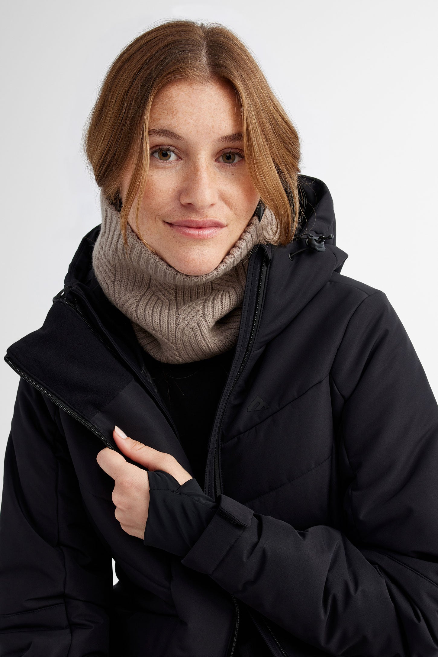 Cache-cou en tricot câble doublé BM - Femme && TAUPE