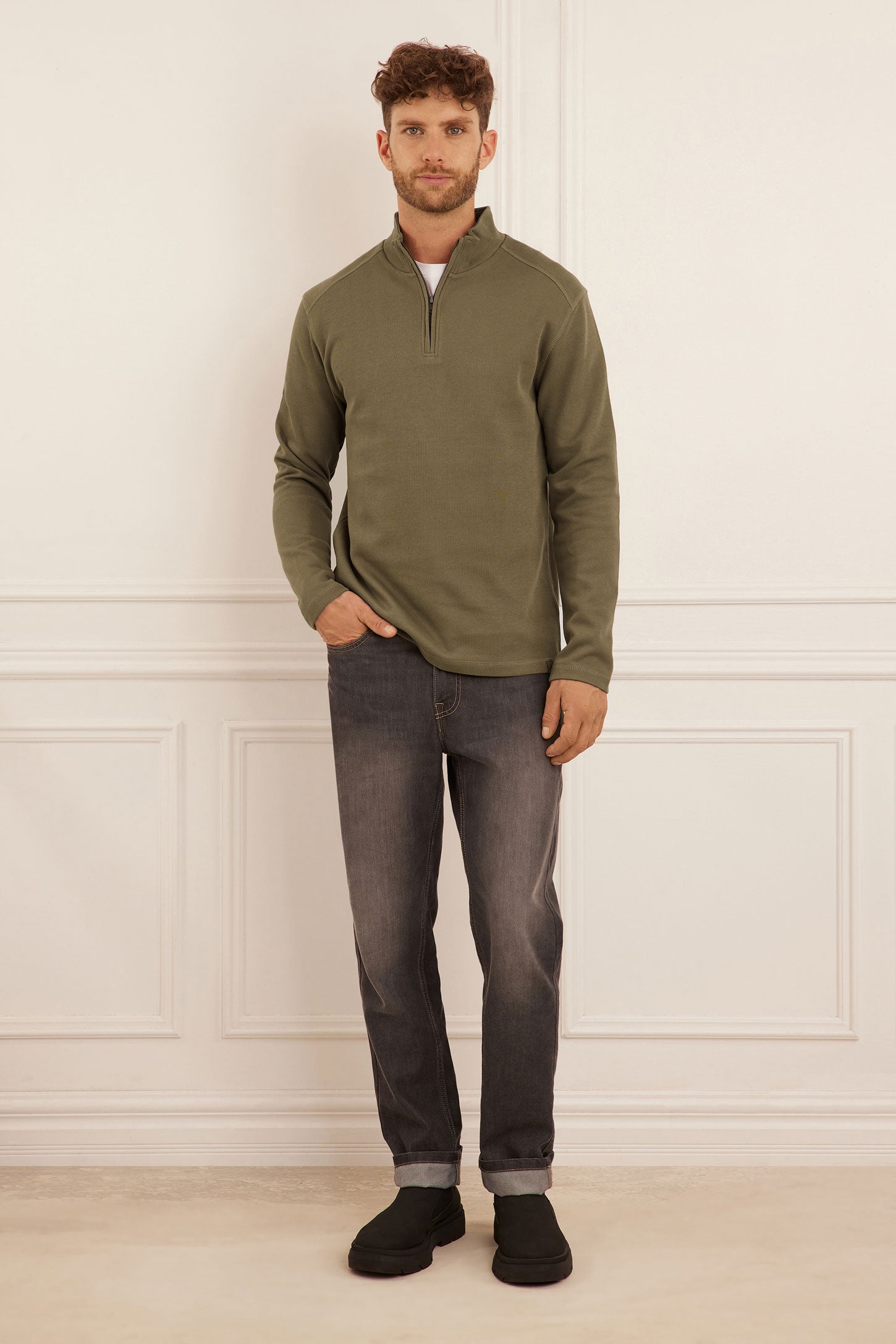 Cotton half-zip high-neck sweater - Men