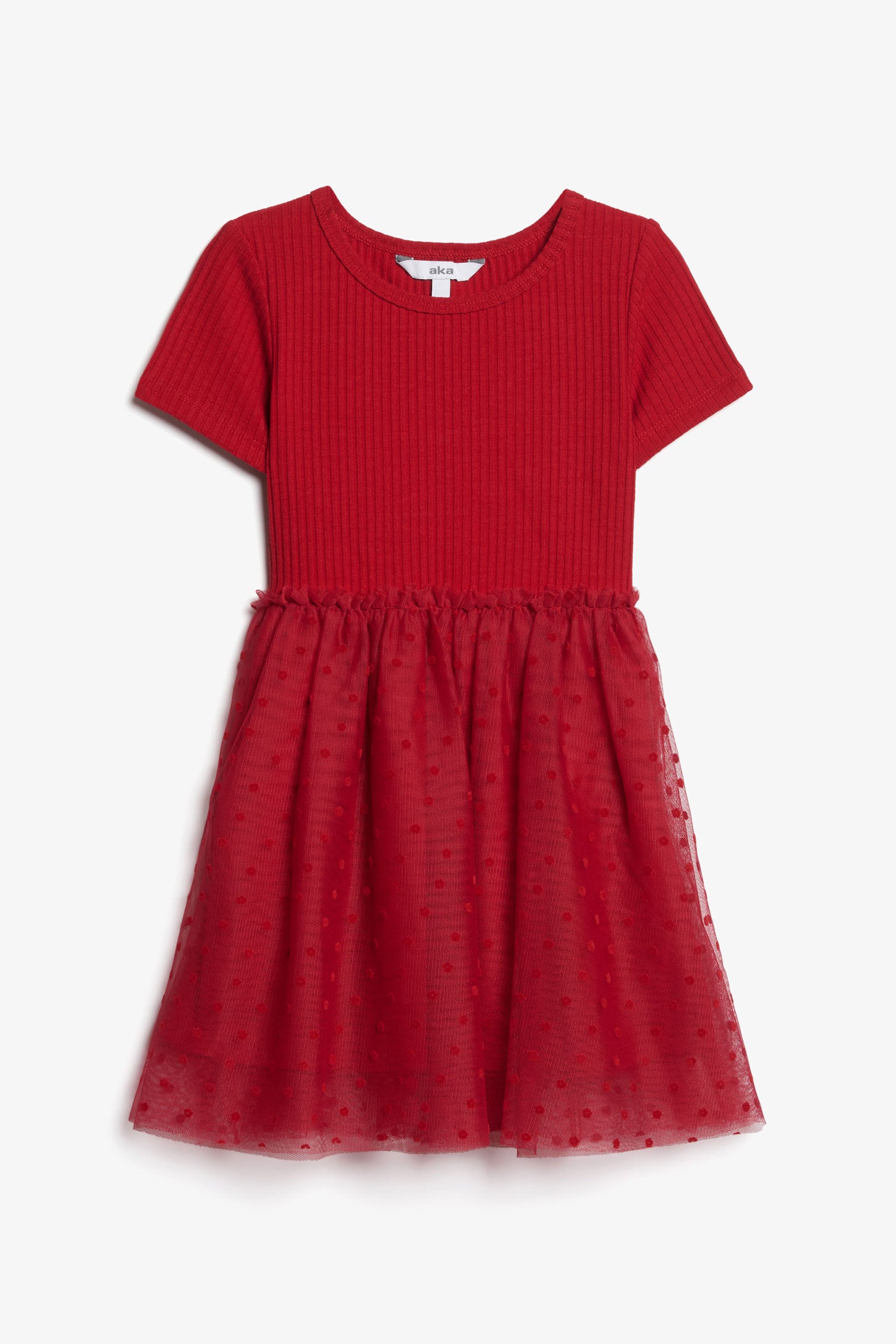 Robe manches courtes jupe tulle - Enfant fille && ROUGE
