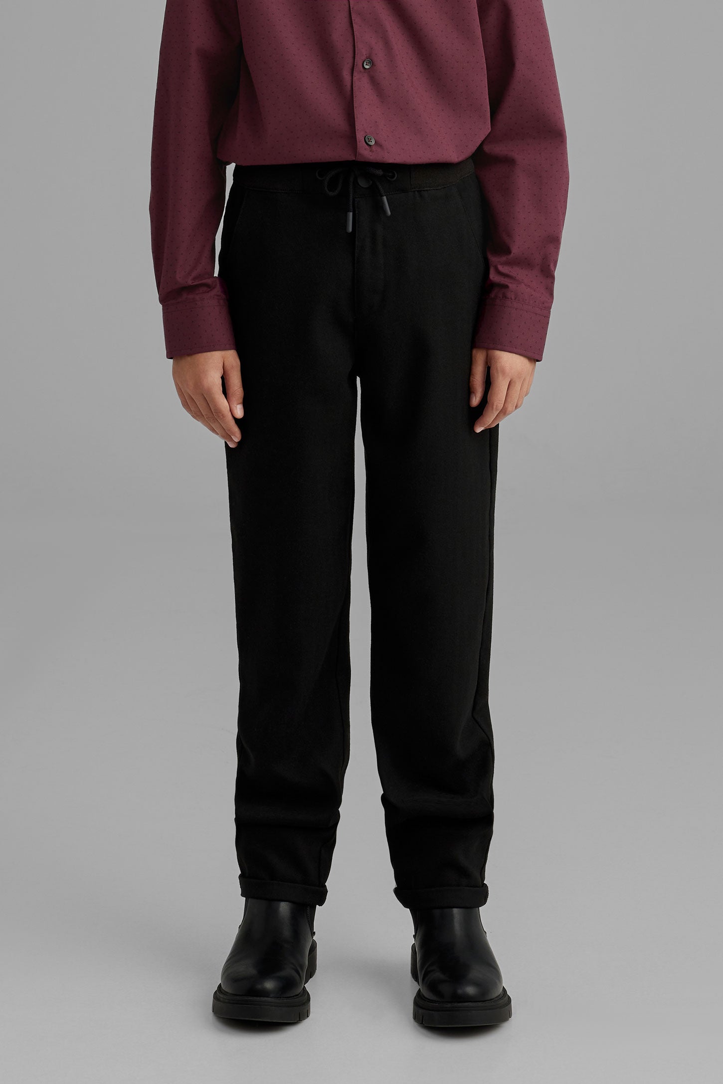 Pantalon jambe droite chevron brossé - Ado garçon && NOIR