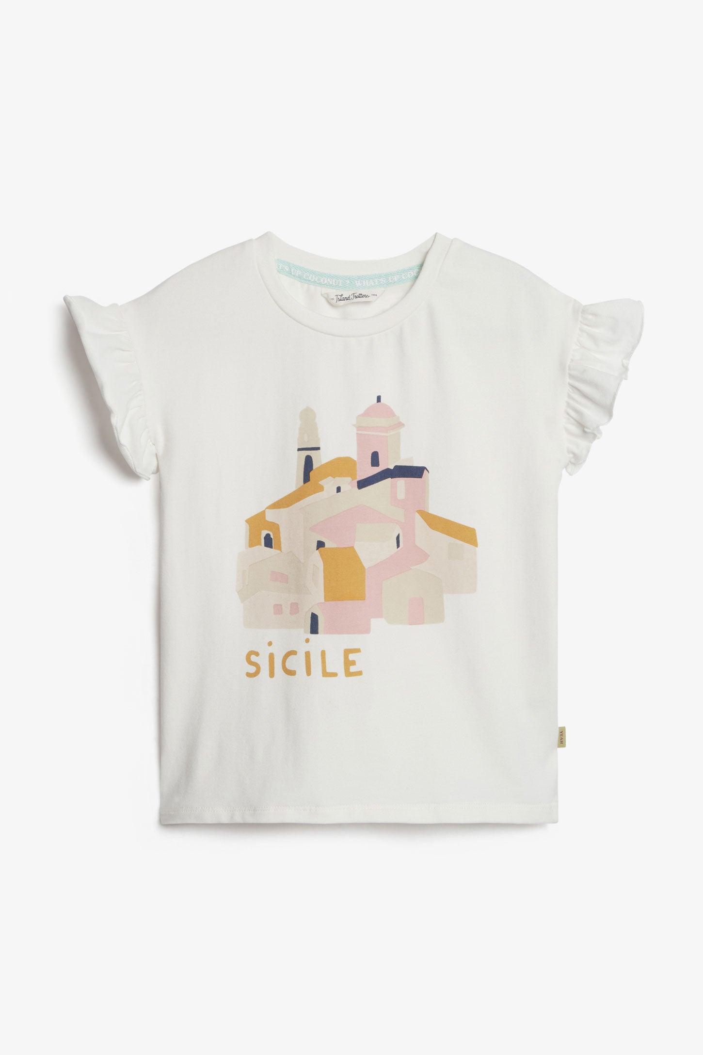 T-shirt manches volants imprimé en coton - Enfant fille && BLANC