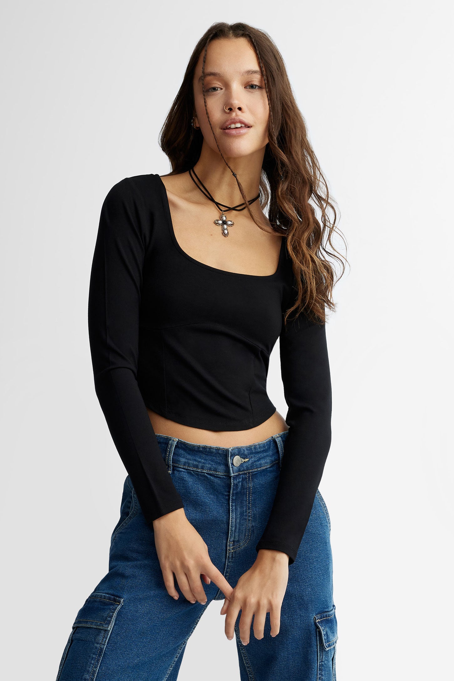 Chandail bustier manches longues - Femme && NOIR