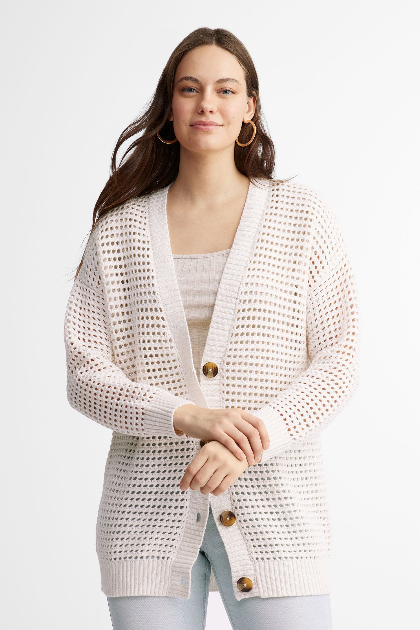 Cardigan en crochet coupe ample - Femme && IVOIRE