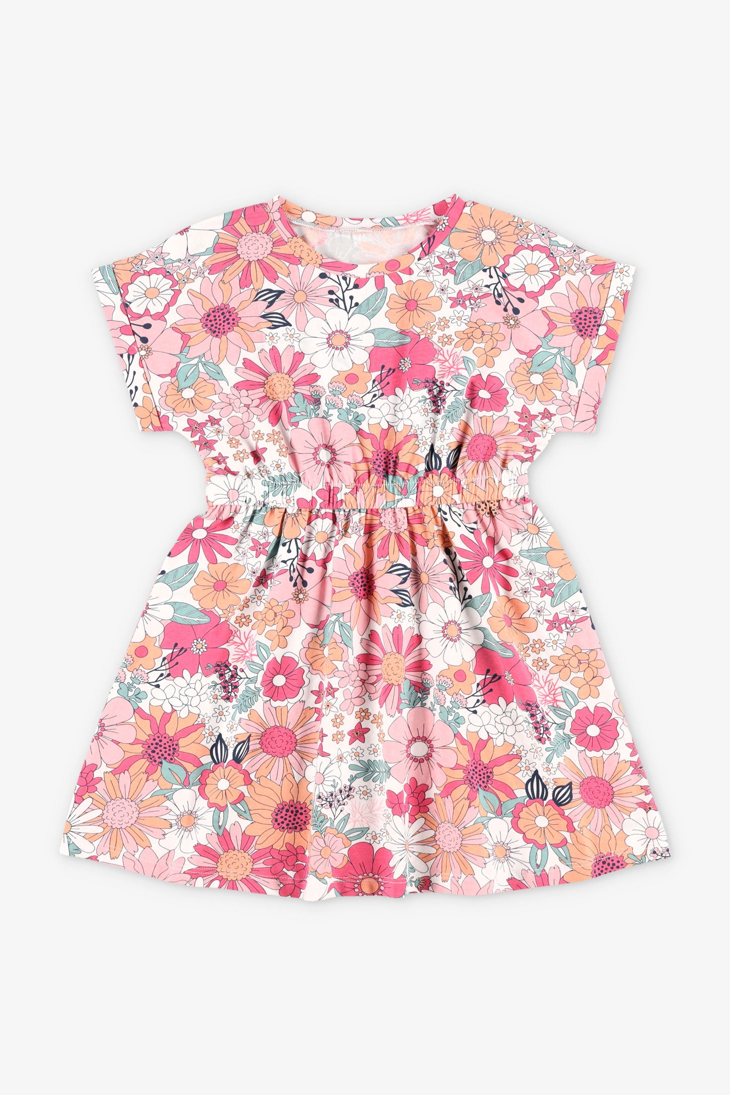 Robe manches courtes à volants coton, 2T-3T - Bébé fille && BLANC MULTI