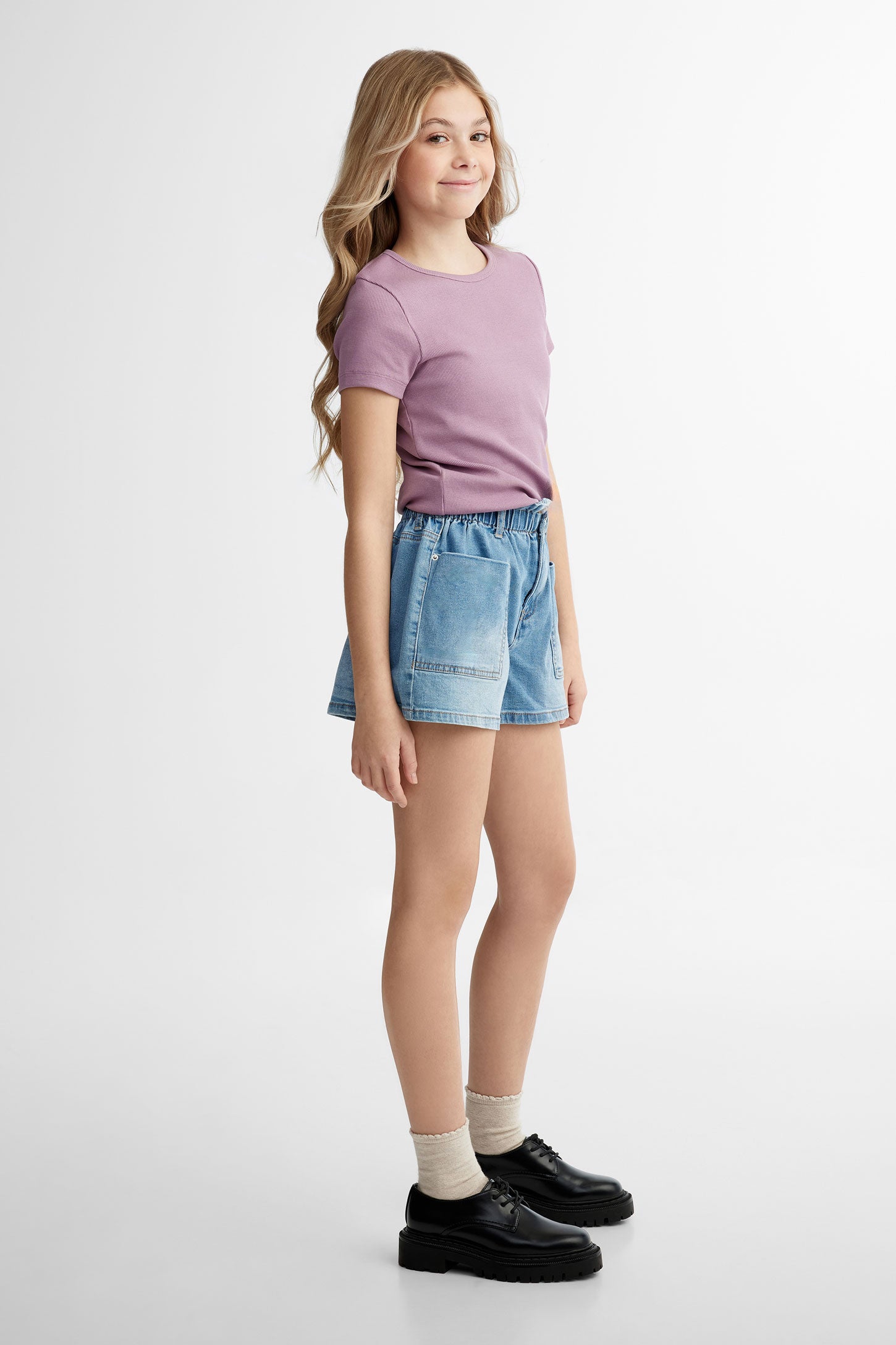 Paperbag denim shorts - Teenage girl