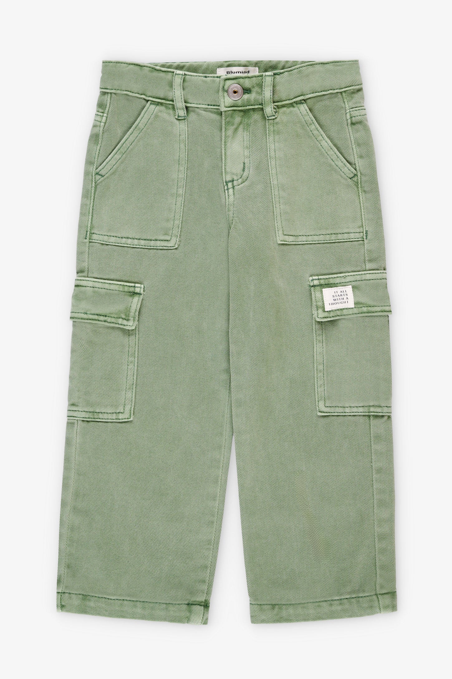 Jeans cargo jambe large - Enfant fille && VERT