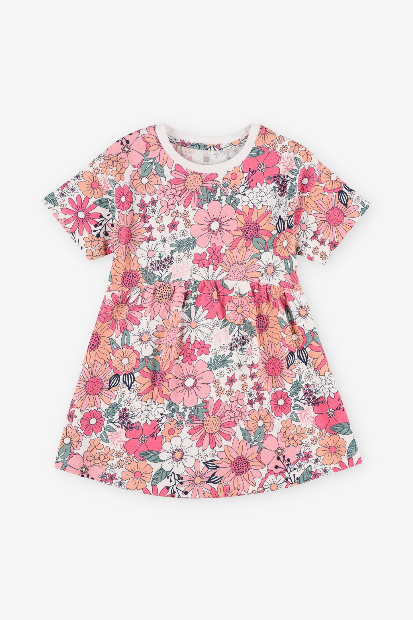Robe manches courtes à volants coton - Enfant fille && BLANC MULTI