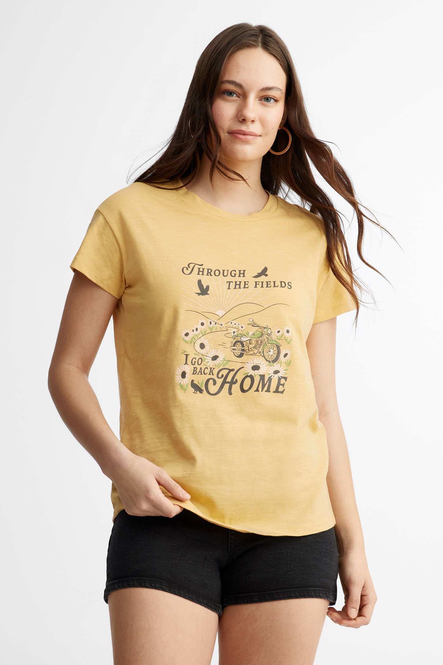 T-shirt imprimé en coton - Femme && JAUNE