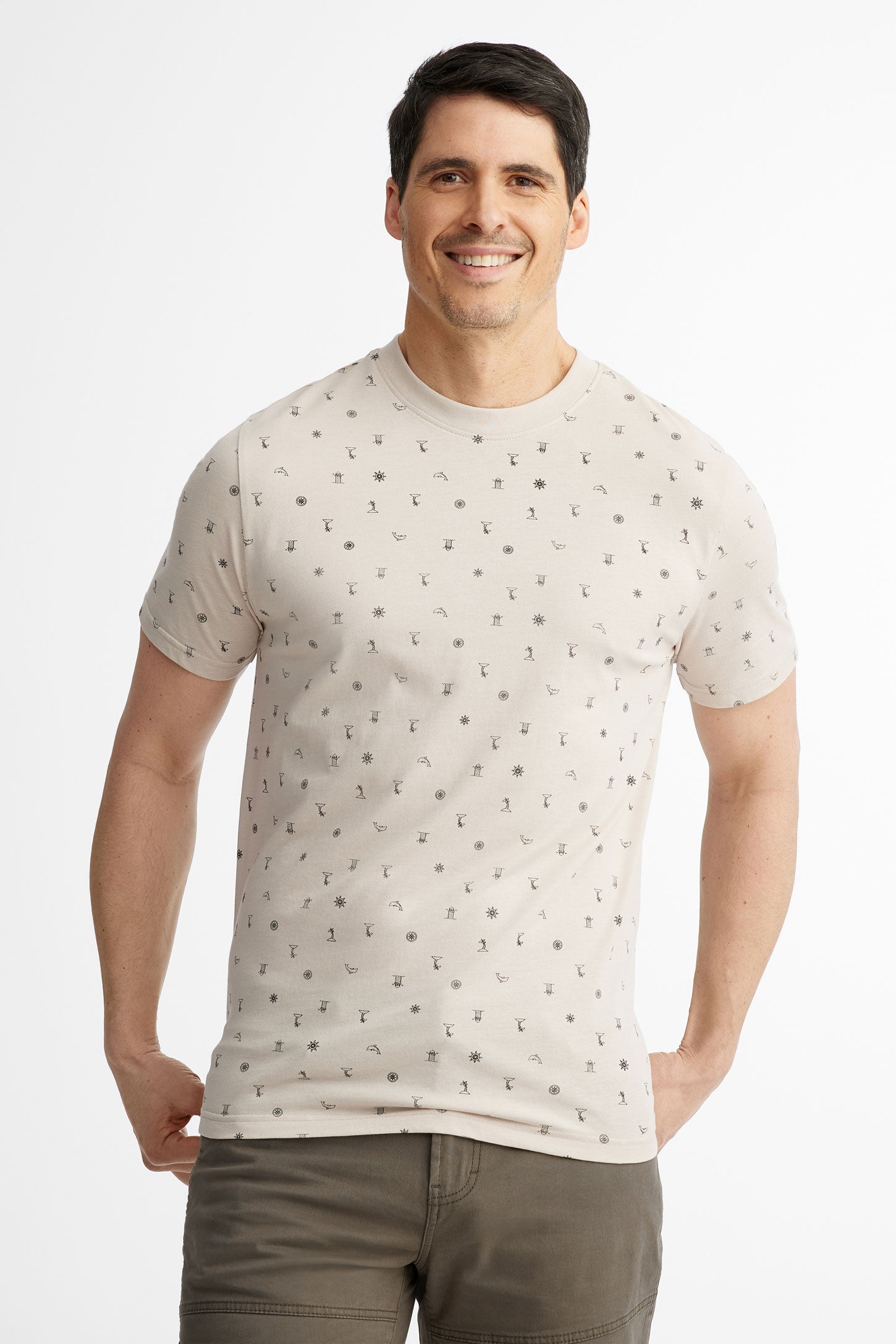 Duos futés, T-shirt col rond imprimé en coton, 2/30$ - Homme && BEIGE
