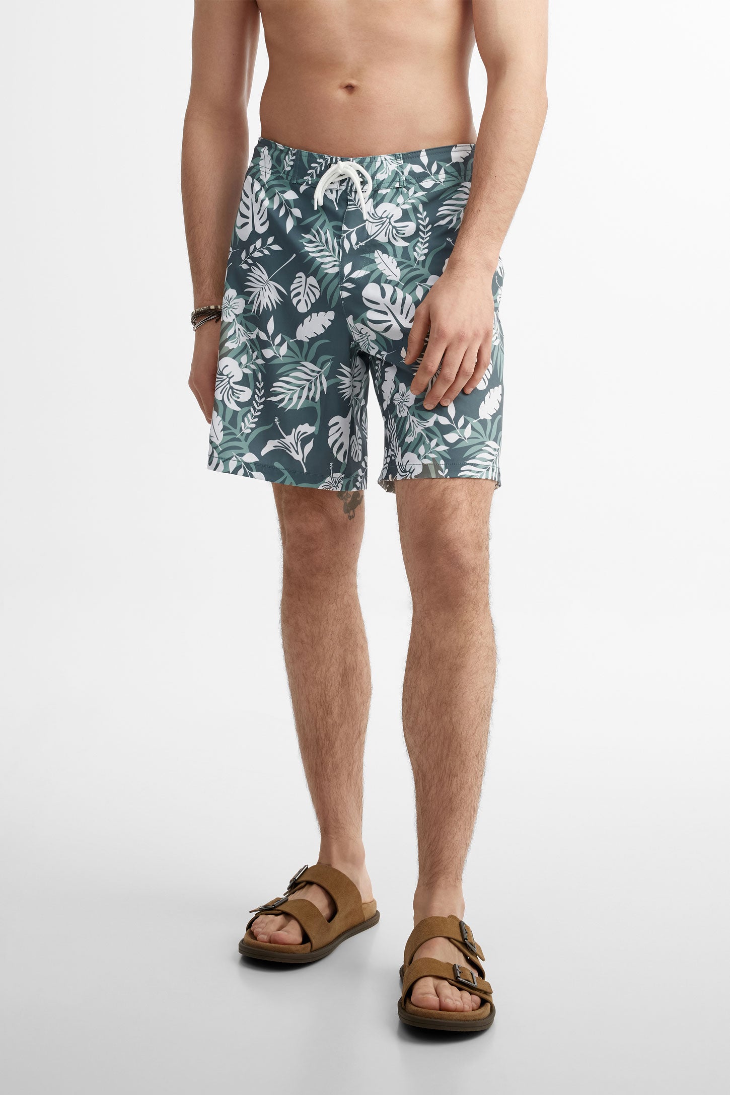 Short maillot de bain extensible 4 sens - Homme && VERT/MULTI