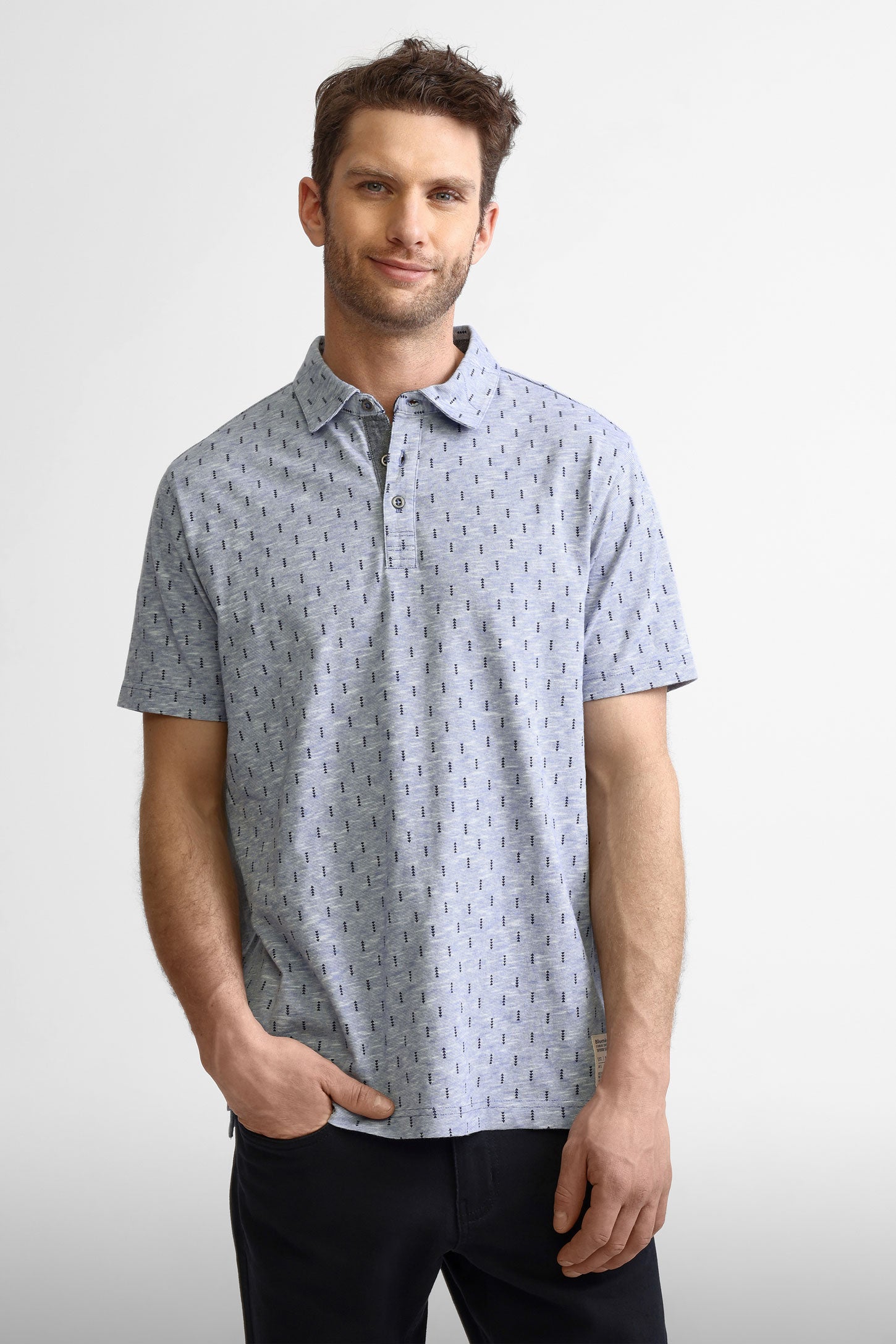 Polo manches courtes en coton - Homme && BLEU MULTI