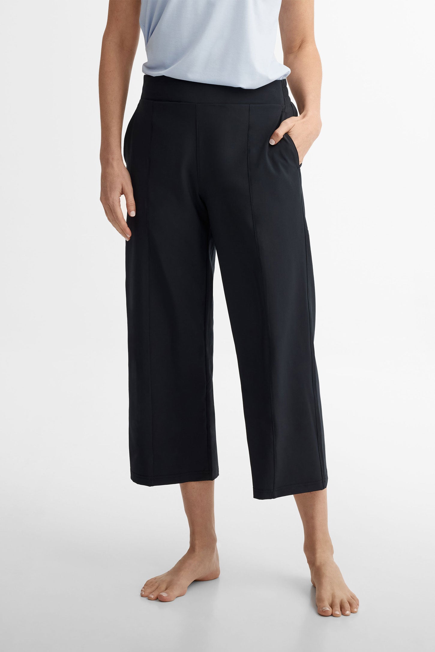 Pantalon taille haute jambe large extensible 4 sens - Femme && NOIR