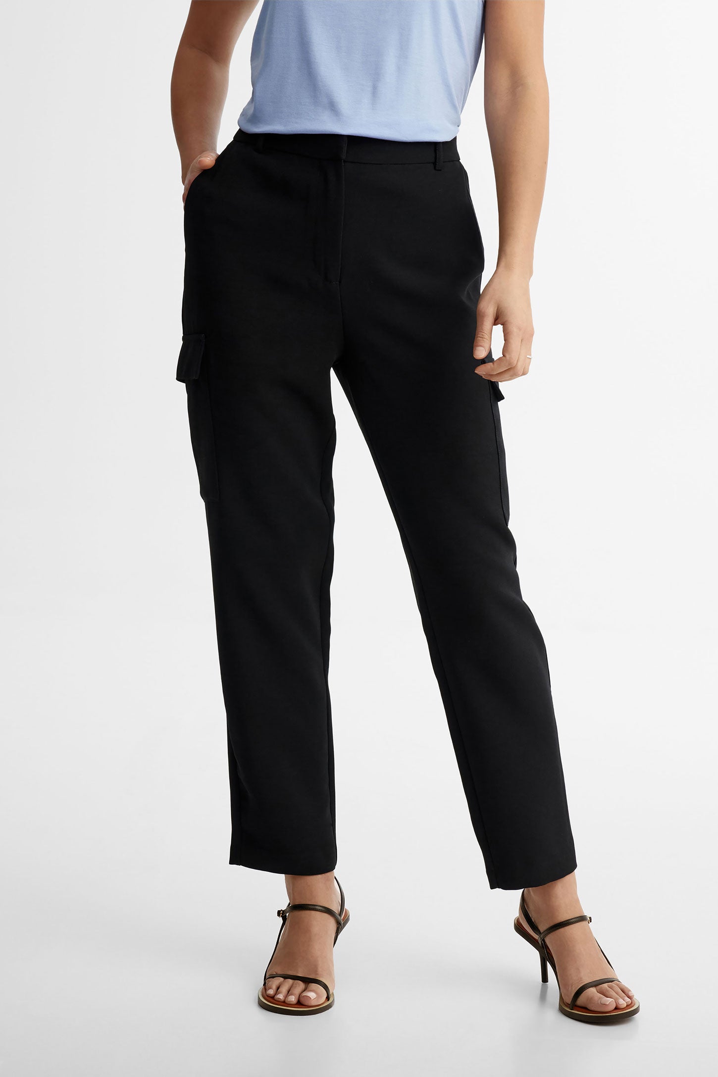 Pantalon taille haute cargo - Femme && NOIR