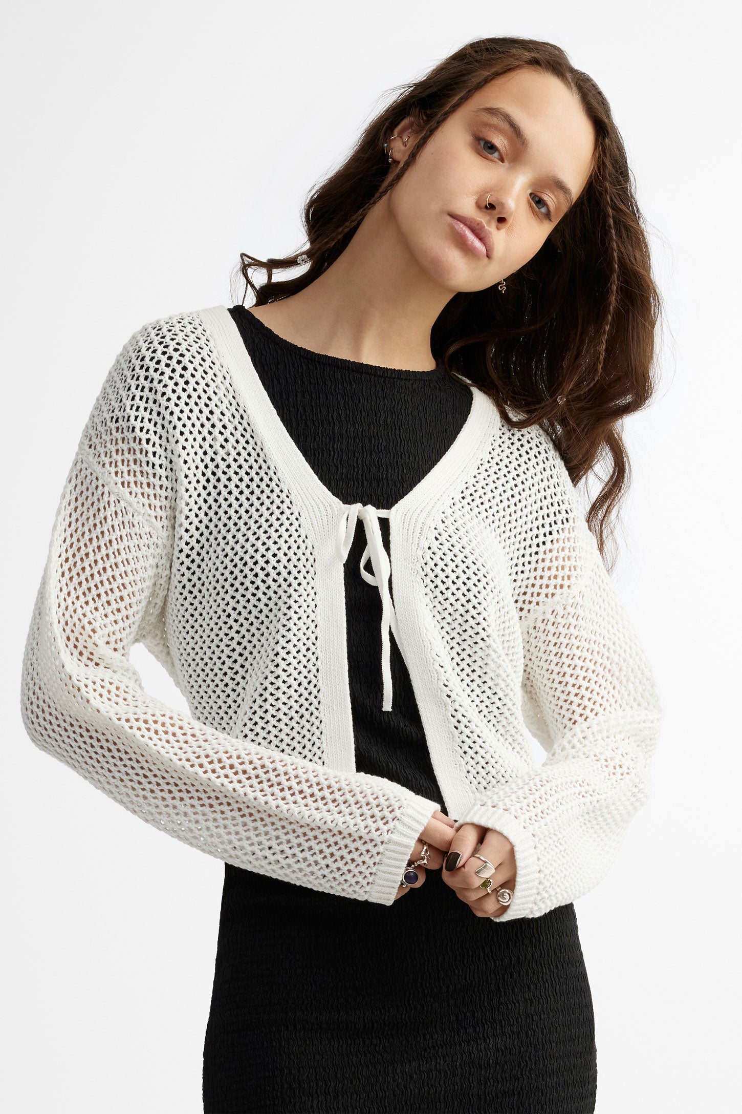 Cardigan en crochet - Femme && BLANC