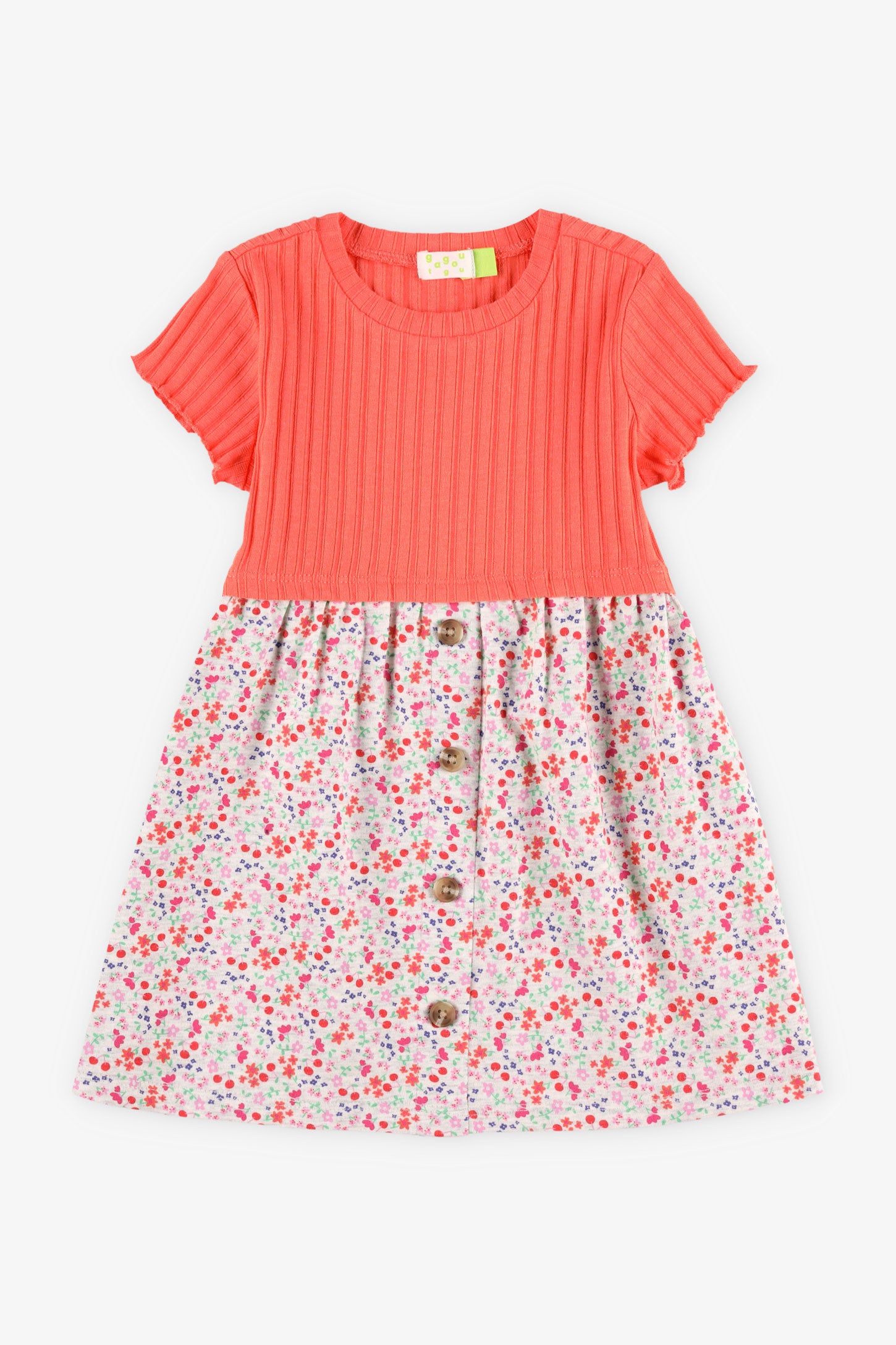 Robe manches courtes bimatière, 2T-3T - Bébé fille && BEIGE/MULTI