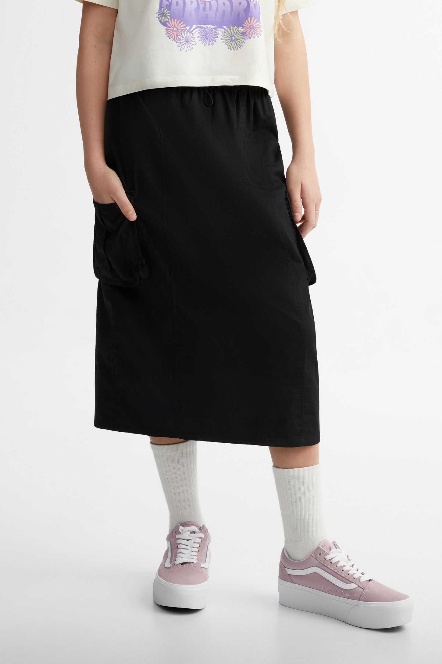 Jupe cargo parachute en coton - Ado fille && NOIR