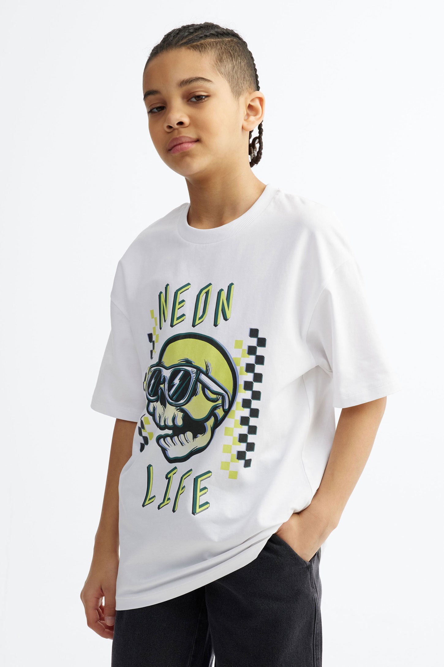 T-shirt à poche coupe ample en coton - Ado garçon && BLANC