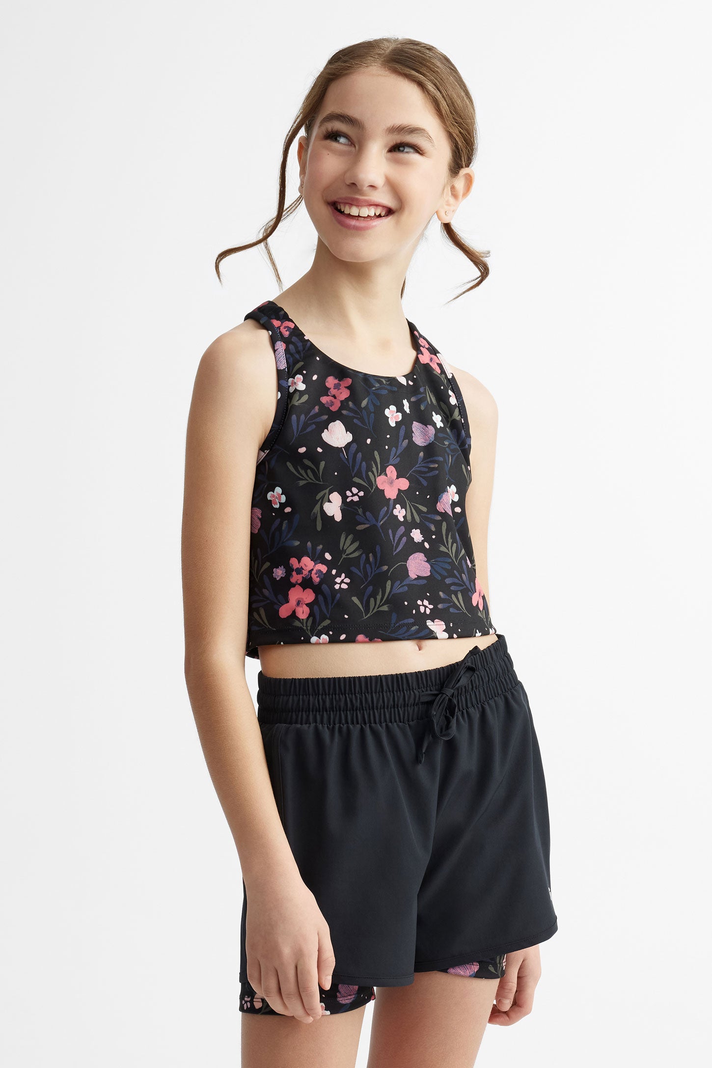 Camisole athlétique écourtée - Ado fille && NOIR/MULTI