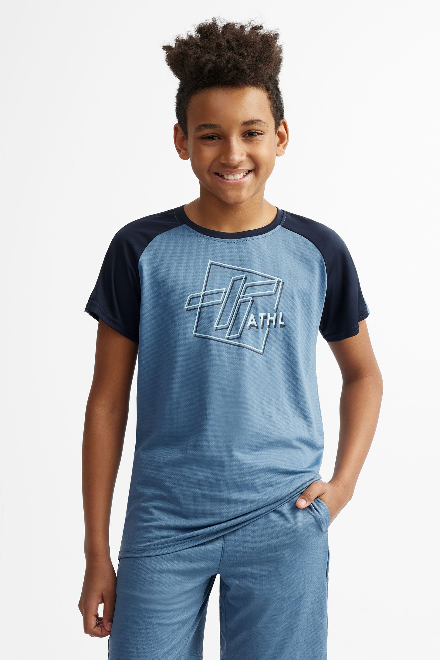 T-shirt athlétique col rond - Ado garçon && BLEU