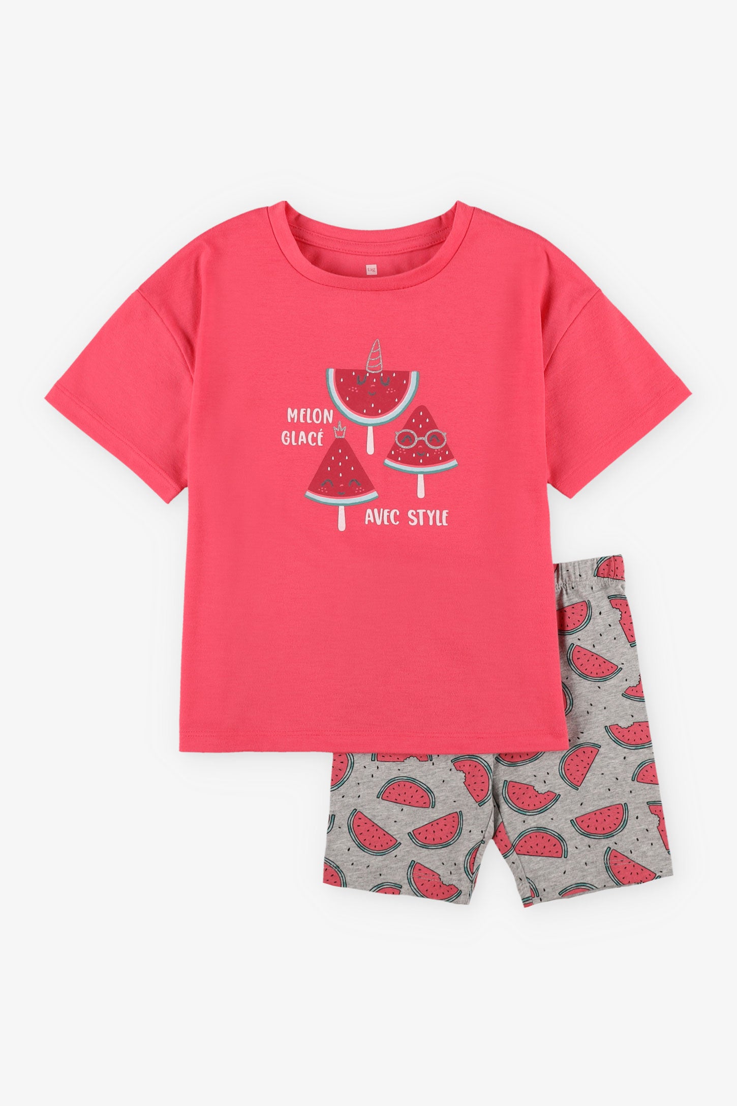 Pyjama 2-pièces t-shirt et short, 2/35$ - Enfant fille && ROSE