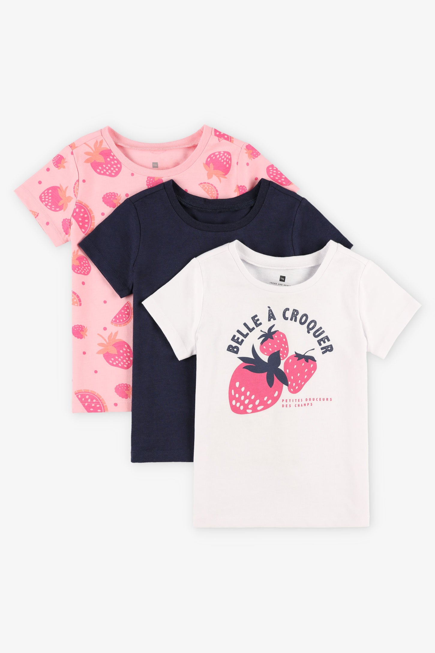 Prix pop, Lot de 3 t-shirts en coton - Bébé fille && BLANC