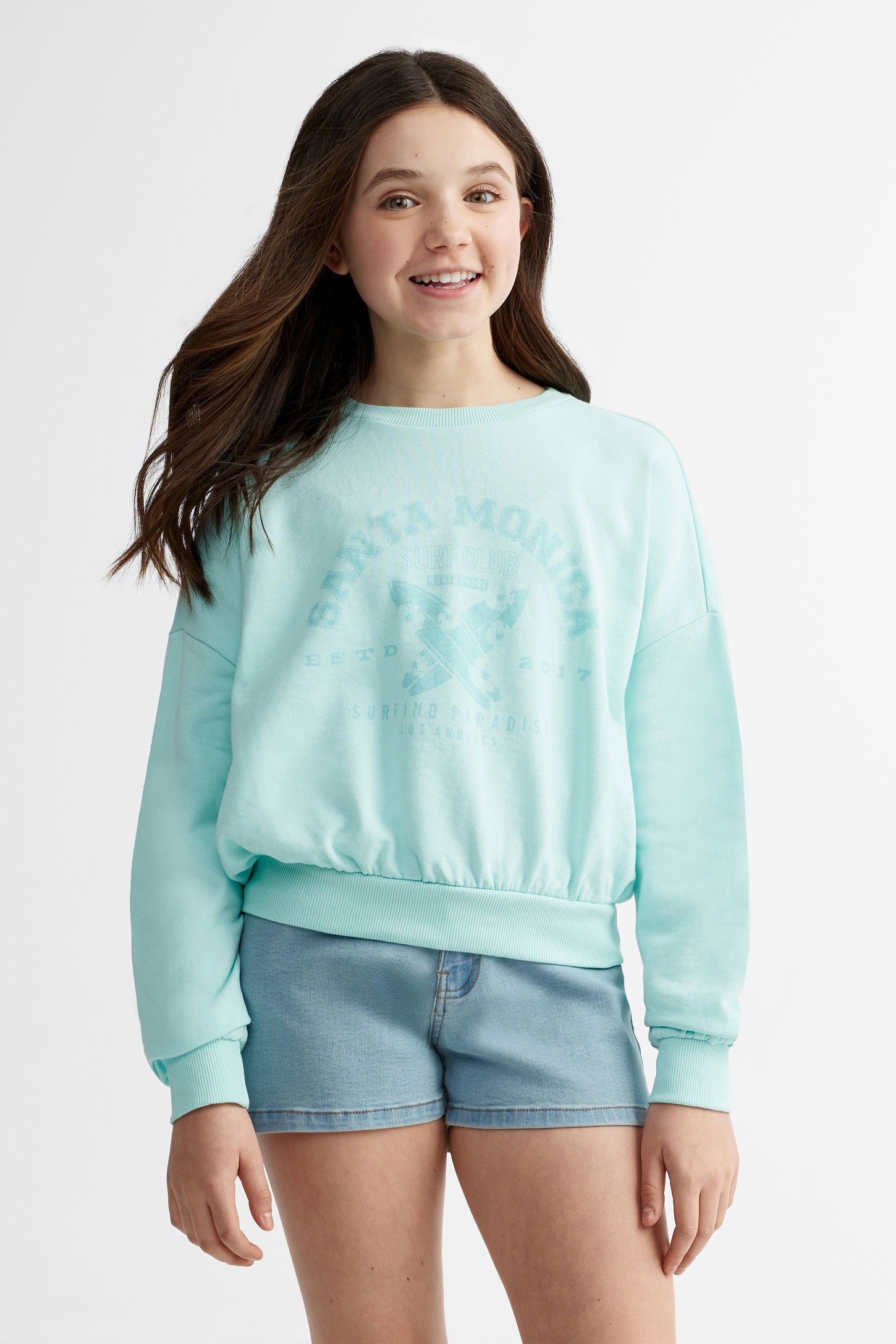 Chandail col rond ouaté - Ado fille && BLEU PALE