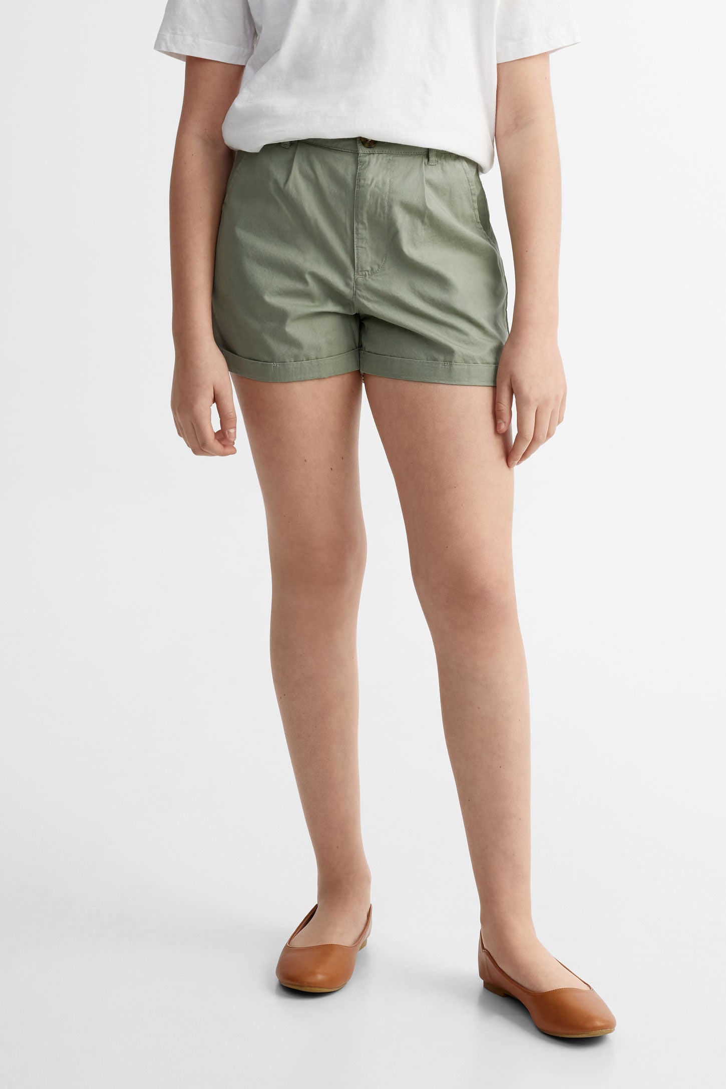 Short à revers en coton - Ado fille && VERT