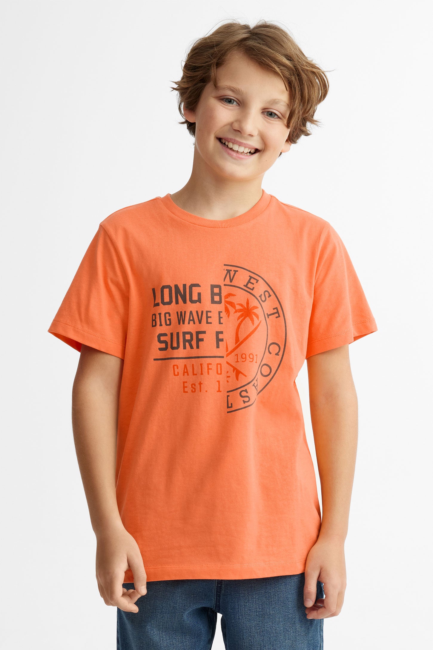 T-shirt imprimé en coton, 2/25$ - Ado garçon && ORANGE