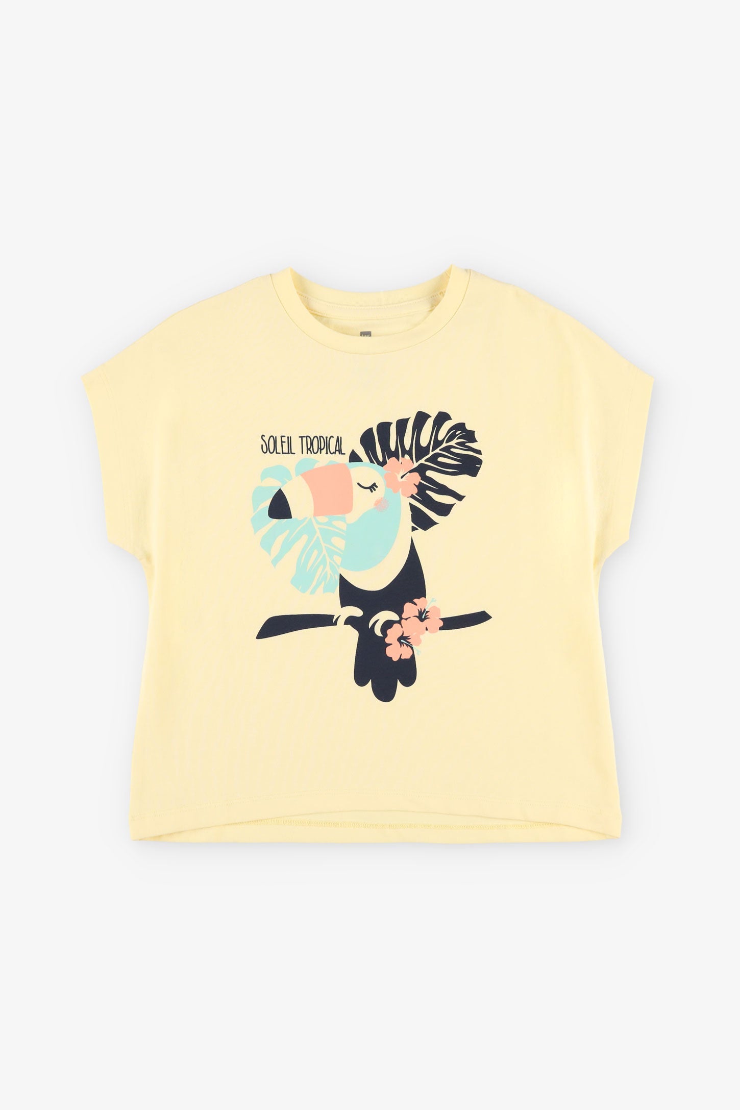 T-shirt col rond imprimé en coton, 2/20$ - Enfant fille && JAUNE
